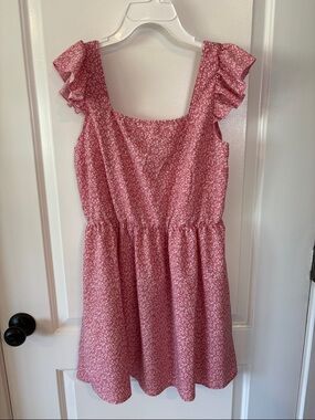 SHEIN Romantic Pink Floral Ruffle-Sleeve Mini Dress w/ Buttons - EUC, size small